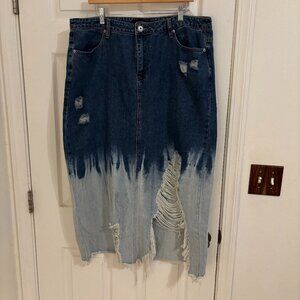 Ashley Stewart Distressed Denim Maxi Skirt - 18